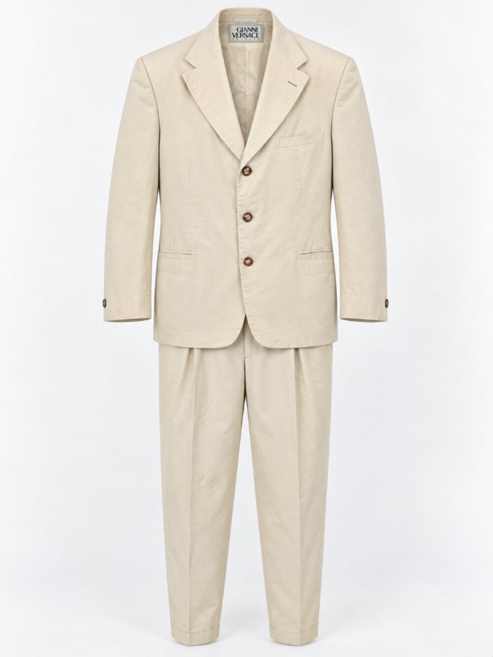 Gianni Versace Couture Vintage 90s Custom Cotton Blazer Khaki Made Italy 44 - 46